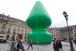 Green inflatable art before attack.