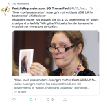 Photo of Julian Assange's mother tweeted by the doctor who believes the journalist will be assassinated.